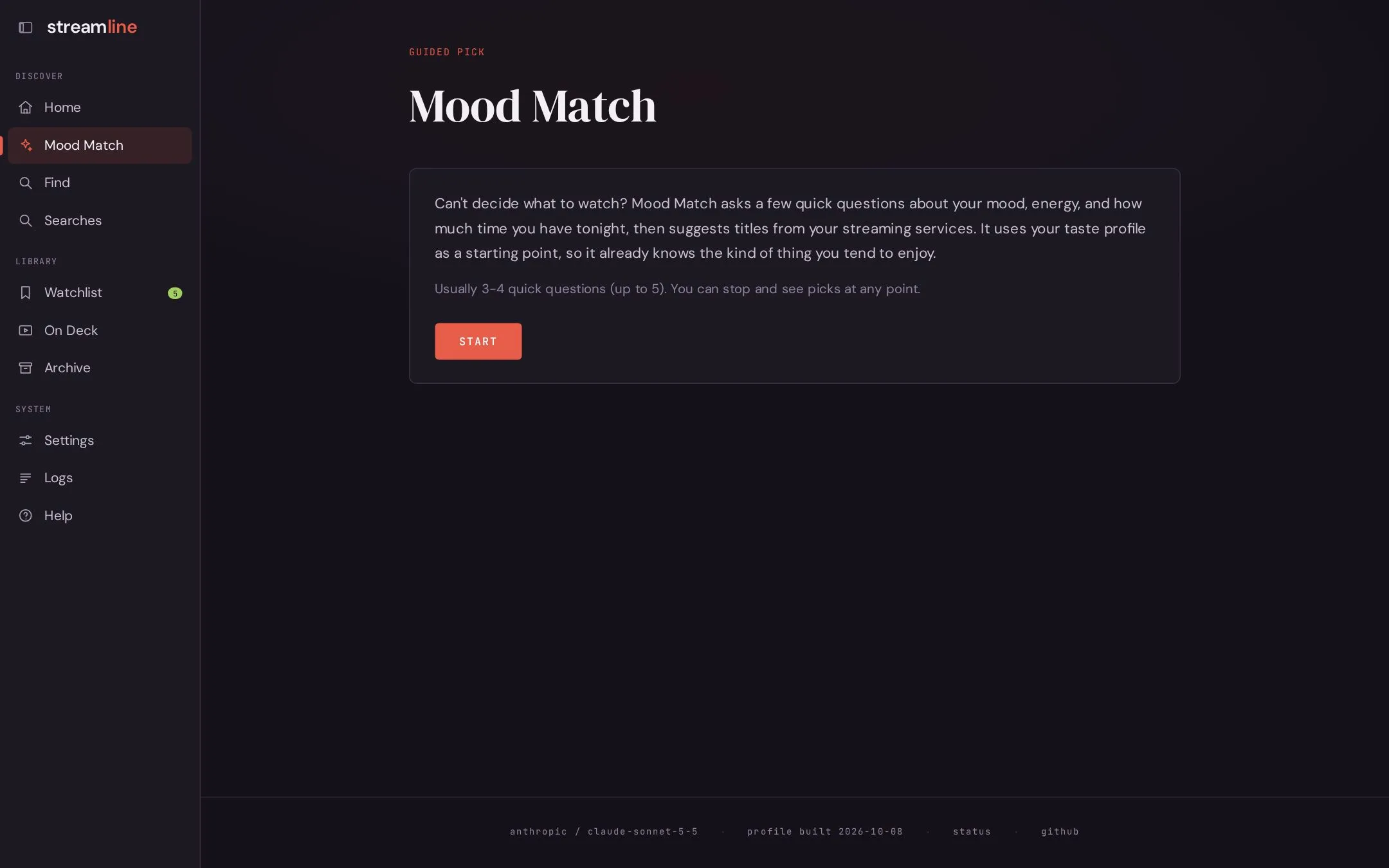Mood Match start page