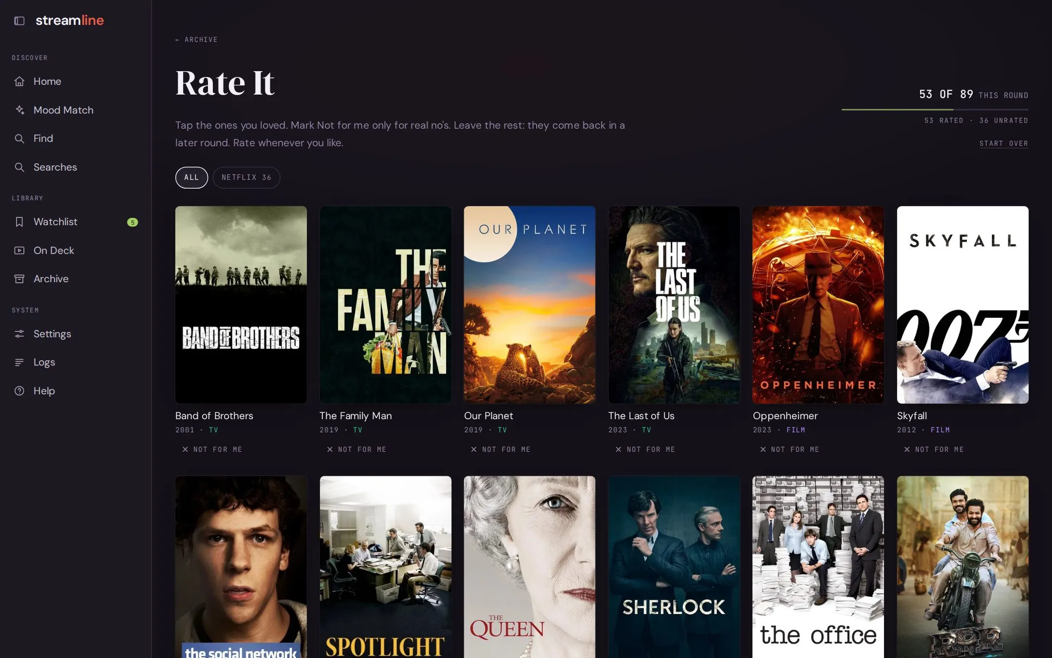 Rate It: tap the titles you loved